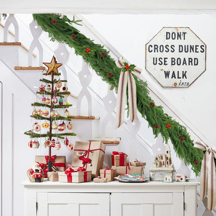 6FT Artificial Christmas Norfolk Pine Garlands,Real Touch Winter Pine Garland,Green Artificial Greenery Garland for Table, Stairs,Mantle, Wall, Indoor, Outdoor Christmas Decorations,Natural Droopy