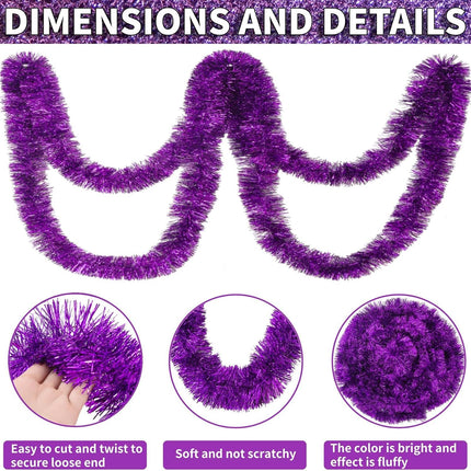 26.2 Ft Tinsel Garland Decoration for Holiday Tree Walll Home Office Event, Christmas, Birthday, Weddings, Party Decorations, Fluffy Twist for All-Season Indoor Outdoor Events - Purple