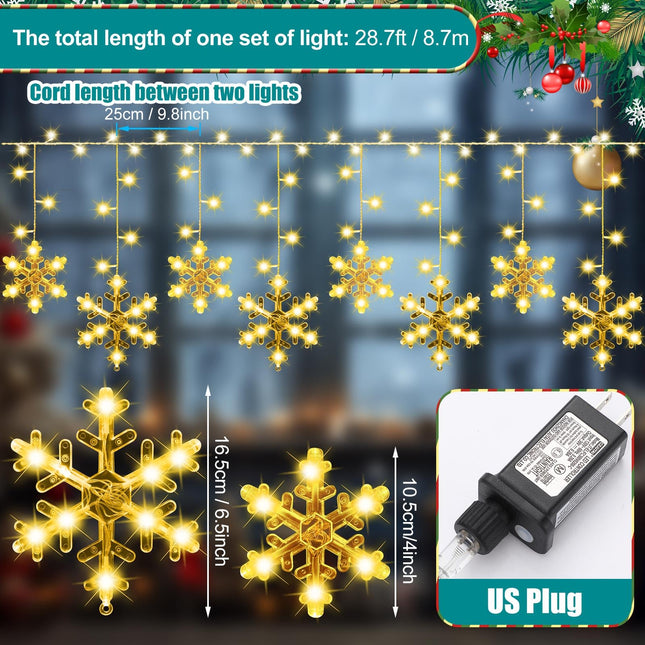 28.7ft 432 LED Christmas Snowflake Lights Outdoor Snowflake Light with 36 Drops,8 Mode and Timer Waterproof Connectable Snowflake String Light for Window Eave Yard(Snowflake,Warm Color)
