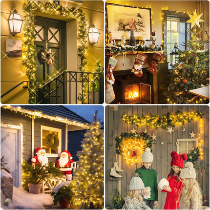 JMEXSUSS 2 Pack Battery Operated Christmas Lights Outdoor Indoor, Each 33ft 100 LED Warm White String Lights Battery Powered with Remote, 8 Modes Twinkle Fairy Lights for Christmas Decorations