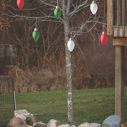 WP980-3 Battery Powered Hanging Decorative Outdoor Pulsing 8 inch C9 Bulb Style Light with Sensor Turns-On at Dark, Pack of 3, Red