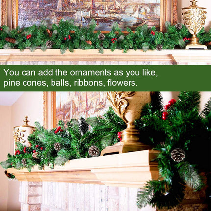 9 FT Pre-lit Christmas Garland Holiday Artificial Decor for Stairs Wall Door Indoor Outdoor Garland with Battery Operated Timer
