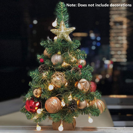 Pre-Lit Artificial Mini Christmas Tree,20 inch Miniature Pine Xmas Tree with 20 LED Lights,70 Branch Tips,Desktop Christmas Tree Burlap Base-(50cm)