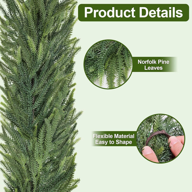 6ft Norfolk Pine Garland, Real Touch Artificial Greenery Winter Garland Decor for Home, Fireplace, Wall, Porch, Table, Mantle, Indoor Outdoor Decoration