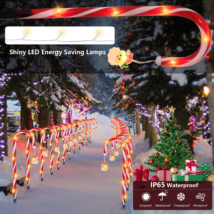12 Pack Christmas Candy Cane Pathway Lights Christmas LED Candy Cane Lights 8 Flash Modes Candy Cane Pathway Markers Decorations Light Up Candy Canes Lights Outdoor for Walkway Yard Patio Garden Lawn