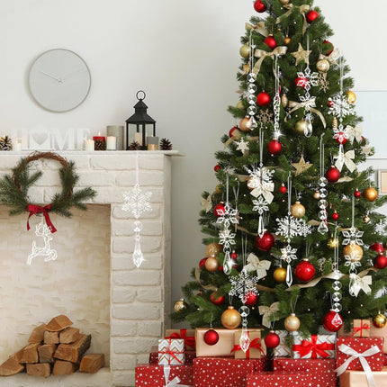 20 PCS Crystal Ornaments Christmas Tree Decorations, Hanging Acrylic Snowflake Icicle Drop for Winter Wonderland Holiday Year Party Decor Supplies