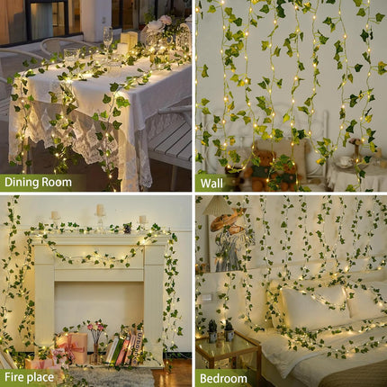 Ivy Vines with Fairy Lights Battery Operated - 100 LED Vine Lights for Bedroom with Remote, 33ft Leaf Lights for Wall Bathroom Christmas Garland Wedding Party Room Decor (Warm White)