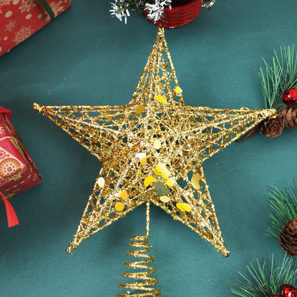 URATOT Glittered Christmas Tree Topper Metal Christmas Treetop Hallow Wire Star Topper for Christmas Home Decoration (6 inches, Gold)