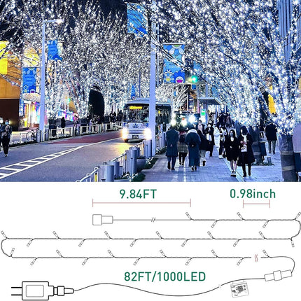 Quntis 82ft 1000 LED Cluster Christmas String Lights - 8 Modes Christmas Tree Lights - Outdoor Waterproof Dark Green Wire Christmas Lights Plug in for Holiday Wedding Party Home Decor, White