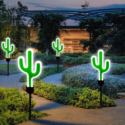 Solar Cactus Neon Lights Outdoor Decor- 2 Pack 41.3 In s for Mom Woman, Garden Stake Decorative LED Lights Waterproof Path Lighting for Christmas Yard Lawn Patio Walkway Driveway Sidewalk Decor