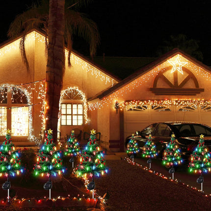 Dremisland 6Pack Solar Christmas Tree with 120LED Lights Outdoor Christmas Decorations Waterproof Solar Christmas Trees with Red Berry for Outside Pathway Garden Yard Holiday Decor