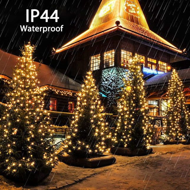 Christmas Tree Lights with Ring - 640 LED 7Ft Christmas Tree Decorations String Lights with 8 Modes & Remote, Waterproof for Indoor Outdoor Xmas Tree Decor, Warm White