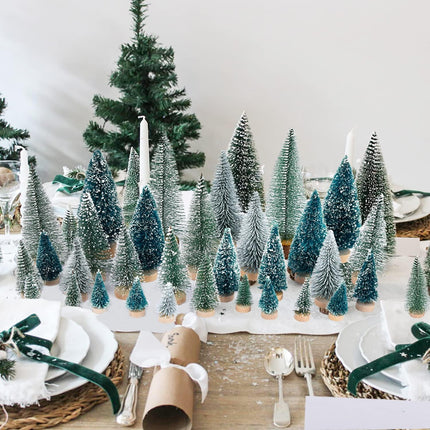 31 PCS Miniature Pine Trees Sisal Trees with Wood Base Christmas Tree Set Tabletop Trees for Miniature Scenes, Christmas Crafts Tabletop Decorecture Trees