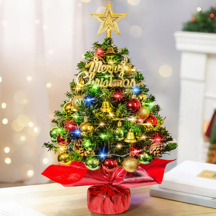 Table top Christmas Tree 24 Inch Small Christmas Tree with 30 LED Lights, Prelit Artificial Mini Christmas Tree, Home, Office, DIY Christmas Decorations