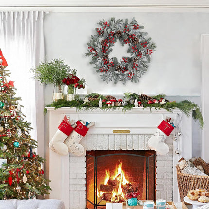 Artificial Christmas Wreath 20 Inch Christmas Wreaths for Front Door Winter Wreath with Red Holly Berries Pine Cones for Front Doors Xmas Winter Holiday Indoor and Outdoor