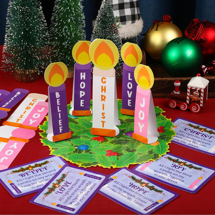 Zhanmai 24 Sets Christmas Advent Wreath Craft Kit Advent DIY Art Craft Tabletop Decor Advent Wreath Candles with Christ Love Joy Hope Peace for Fun Sunday School Classroom Christmas Activity