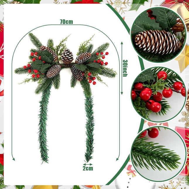 2 Pcs Christmas Swag Xmas Mail Box Swag with Pine Collection Artificial Christmas Mail Box Swag Flocked Pine Swag Pine Cones Door Swag for Christmas Holiday Party Door Wall Hanging