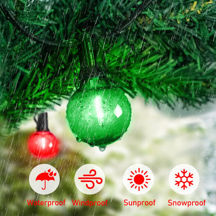 KNO 200Ft LED Christmas String Lights Outdoor, 100 Red and Green G40 Globe Bulbs Waterproof Shatterproof Hanging Light for Christmas Carnival Party Decoration