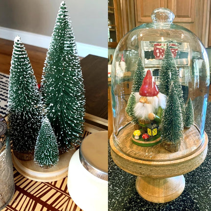 Small Christmas Tree Decorations Indoor, Bottle Brush Trees Christmas Centerpieces for Tables, Fake Pine Sisal Winter Decor with Wooden Base Box for Xmas Holiday Party Home Craft, 4Pcs