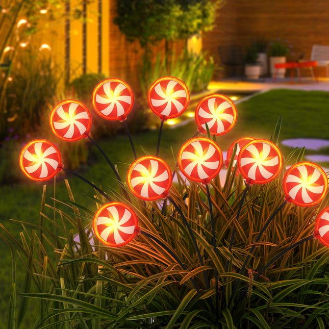 Christmas Solar Swaying Lights Outdoor Decorations, Lollipops Firefly Stake Lights, Waterproof Candy Garden Lights for Patio Yard Pathway Walkway Party Decor (Red Candy-4pcs)