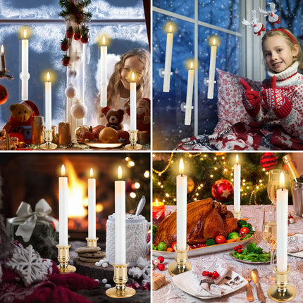 Christmas Window Candles, 6 Pack Lvory Flameless Taper Candles Flickering with Remote, Window Candles Battery Operated with Timer, 3D Wick, 6 Candle Holders & 6 Suction Cups - Christmas Decorations