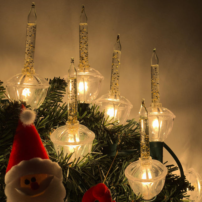 Christmas Bubble Lights Set, 11Ft Vintage Bubble Light String with 8 Clear Bubble Fluids with Gold Glitter Bulbs(1 Spare), UL Listed for Holiday Party House Christmas Celebrations Decor, Green Wire