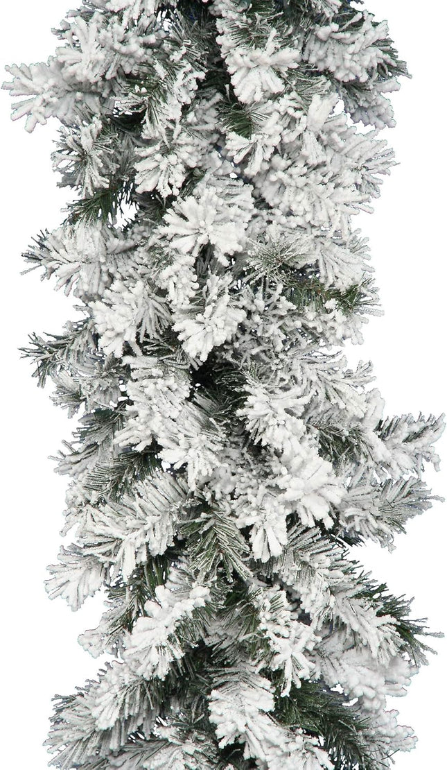 Vickerman 9' Flocked Alaskan Pine Artificial Christmas Garland, Unlit - Faux Pine Christmas Garland - Seasonal Indoor Home Decor - Snowy Garland for Holidays