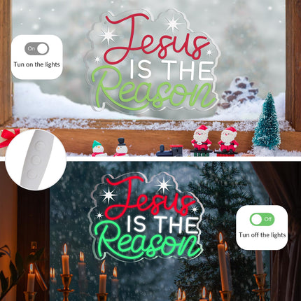 Jesus is the reason neon sign with Adjustable Brightness, christian mural, wall decoration dimmable led neon sign bedroom hallway house home art decoration, birthday christmas led neon light