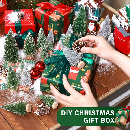 Set of 35PCS Mini Christmas Tree, Christmas Pine Cones, 2oz Fake Snow Powder, Mixed Christmas Decoration, Xmas Village Displays Winter DIY Crafts (Classic Green)