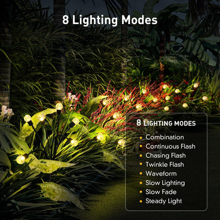 8 Modes Firefly Garden Lights Solar Outdoor - Waterproof Fairy Lights with 1200mAH Solar Panels - LED Swaying Crystal Globe for Yard Decorations, Christmas, Pathway, Patio - 4 Pack