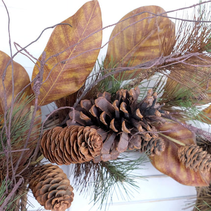 22" Artificial Christmas Wreaths, Winter Magnolia Leaf Large Pine Cones and Pine Needle Wreaths, Interior and Exterior Decor Front Door Window Decorations