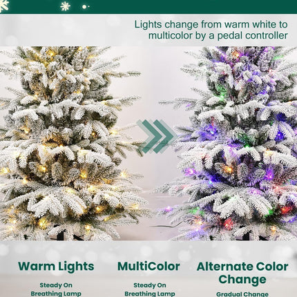 Flocked Christmas Tree Prelit 4ft Leheyhey Small Christmas Tree with LED Lights, Memory Steel Wire Branch Simulation of Fir Tree, Foldable Metal Base, 739 PE & PVC Mixed Branch Tips