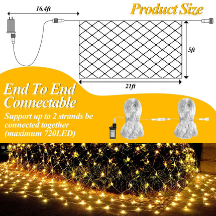 LitHome 21ft x 5ft Christmas Net Lights, 360 LED Mesh Fairy String Lights with 8 Modes, Connectable Plug in Waterproof Mesh Lights for Bushed,Trees,Yard,Patio,Garden Decorations(Warm White)