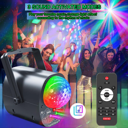 Party Light Disco Ball Lights,4 in 1Dj Strobe Light Stage Rave Light Dance Light Projector Effect Sound Activated with Remote Control for Karaoke Parties Club Dance Wedding Christmas Halloween