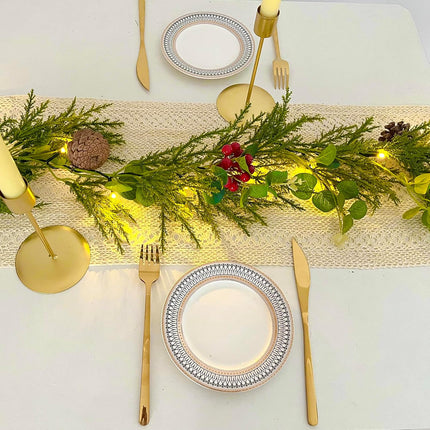 6FT Pre-lit Christmas Garland with 20 LED Lights,Battery Powered Christmas Lights with Pine Cones, Red Berries, Eucalyptus Leaves,Lighted Christmas Garland for Mantle,Stairs,Holiday Decor