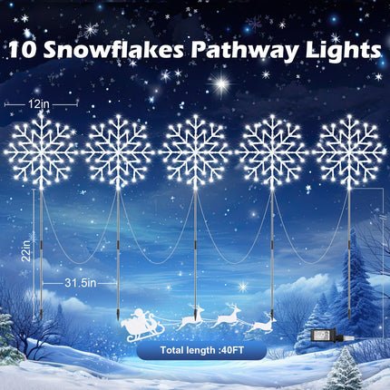 Snowflake Lights Outdoor, 10 Large Snowflake Christmas Pathway Lights Outdoor Christmas Decorations Yard Sidewalk Walkway Driveway Marker Stake, White