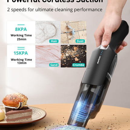Aspiron Cordless Handheld Vacuum, 15Kpa Powerful Car Vacuum, Rechargeable, Charging Dock, Ergonomic Handle, 2In1 Crevice Tool, 1.8Lb Portable Handheld Vacuum With 2Speed For Car, Home
