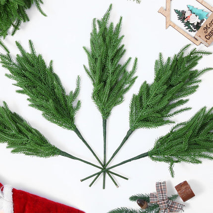 10 PCS Christmas Norfolk Pine Branches Artificial Xmas Greenery Norfolk Pine Garland for Outdoor Indoor Home Décor