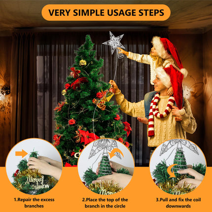 Verdenu Christmas Star Tree Topper, 40 LED Christmas Star Tree Topper Lighted Battery Operated, Flower Treetop Ornament with Remote Controlled for Indoor Xmas Year Holiday Tree Decoration (Sliver)