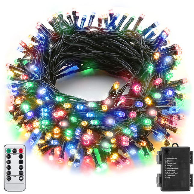 Battery String Lights Outdoor 33Ft 100 LED Fairy Lights for Indoor Outdoor Waterproof with Remote Timer 8Modes Battery Operated Christmas Lights for Outside Party Garden Christmas Tree Décor