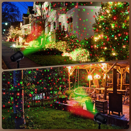 Laser Christmas Lights Outdoor Decorations, Garden Laser Lights, Red and Green Stars Landscape Lights with RF Remote, IP65 Waterproof, Cold-Resistant, Christmas Projector Lights for Party Festivities