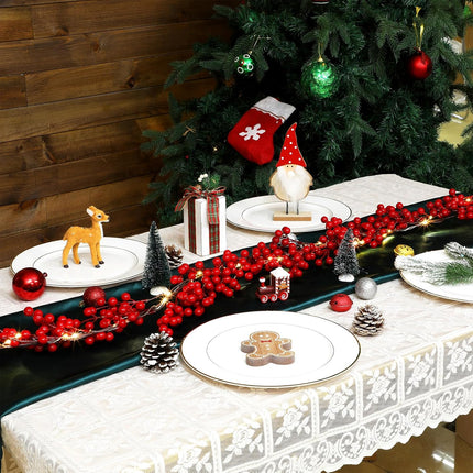 Crowye 1 Pcs 9 Ft Pre Lit Red Berry Christmas Garland with Lights Pip Berry Garland Battery Operated Vine Lights Xmas String Lights Christmas Lighted Garland Decor for Home Mantle Party Decoration