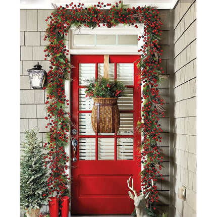 Artiflr 6FT Red Berry Christmas Garland with Red and Black Berry, Artificail Berry Garland Indoor Outdoor Garden Gate Hone Decoration for Winter Holiday Year Decor