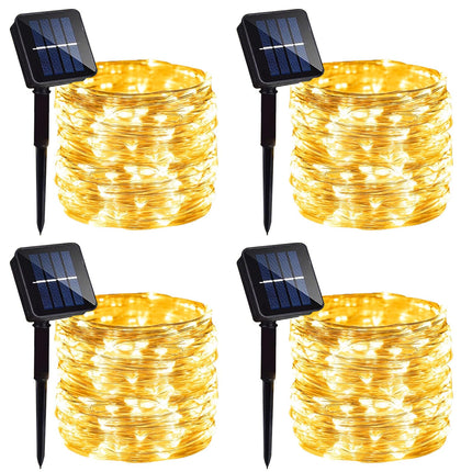 4 Pack Solar Fairy Lights 131.2Ft 400 LED, Outdoor Twinkle Lights with 8 Modes, Waterproof Silver Wire String Lights for Garden Patio Party Weding Decorations (Warm White)