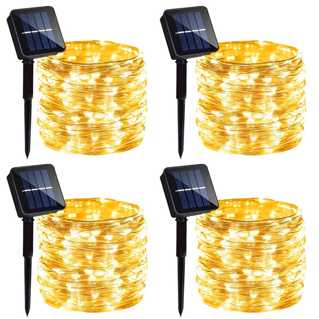 4 Pack Solar Fairy Lights 131.2Ft 400 LED, Outdoor Twinkle Lights with 8 Modes, Waterproof Silver Wire String Lights for Garden Patio Party Weding Decorations (Warm White)