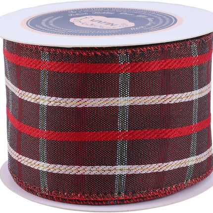 VATIN Red Plaid Ribbon 2-1/2 inch x 10 Yards Tartan Christmas Wired Ribbon,Xmas Tree Ribbon for Topper Bow,Christmas Wreath and Swag,Tree Decoration, Wrapping