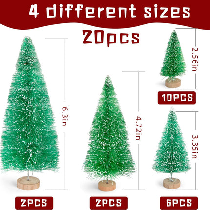 FUTUREPLUSX 20PCS Mini Christmas Trees, Christmas Decorations Bottle Brush Trees with Wooden Base for Christmas Winter Home Table Decoration