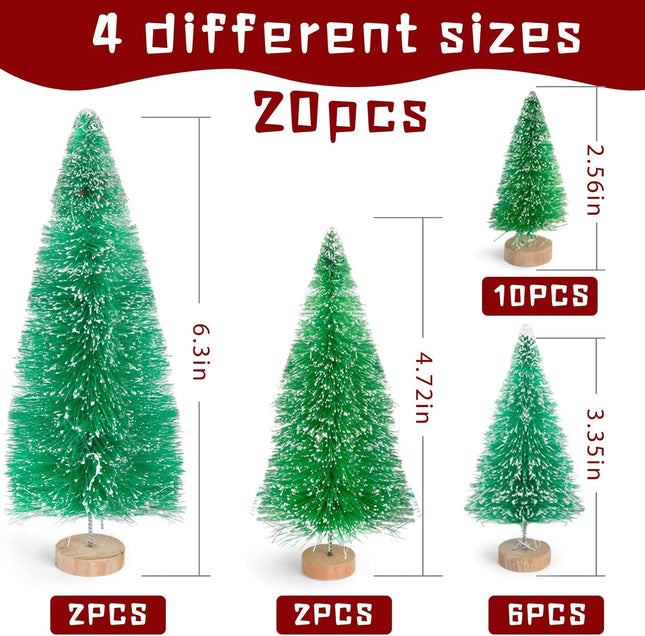 FUTUREPLUSX 20PCS Mini Christmas Trees, Christmas Decorations Bottle Brush Trees with Wooden Base for Christmas Winter Home Table Decoration