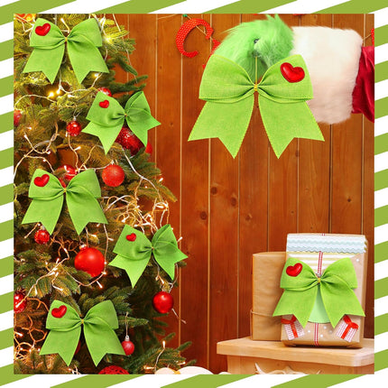 12 Pcs Green Red Christmas Bow 6 Inch Christmas Pre-Tied Lime Green Bow Christmas Tree Decorations Christmas Wreaths Bows for Garland Home Front Door Party Winter Holiday Decor