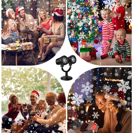 Christmas Projector Light, Double Head Snowflake Projection Lights Indoor, IP65 Waterproof Outdoor LED Snowfall Lights Decorations for Xmas, Party, Wedding, Holiday Decor
